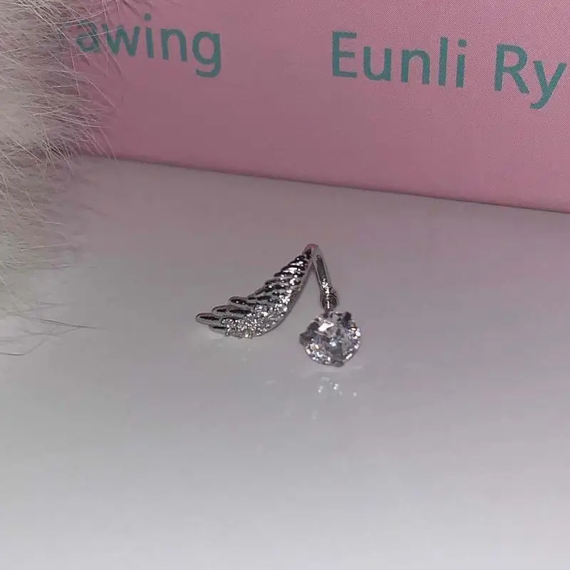 1pcs Silver Color Wing 316L Stainless Steel Ear Bone Nail for Women New Fashion Full of Rhinestone Earrings Accessories for Ear image 4