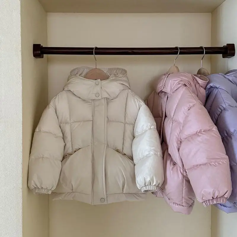 2026 Winter New Children Hooded Coat Plus Velvet Thick Girls Cotton Padded Jacket Kids Quilted Jacket Baby Warm Clothes
