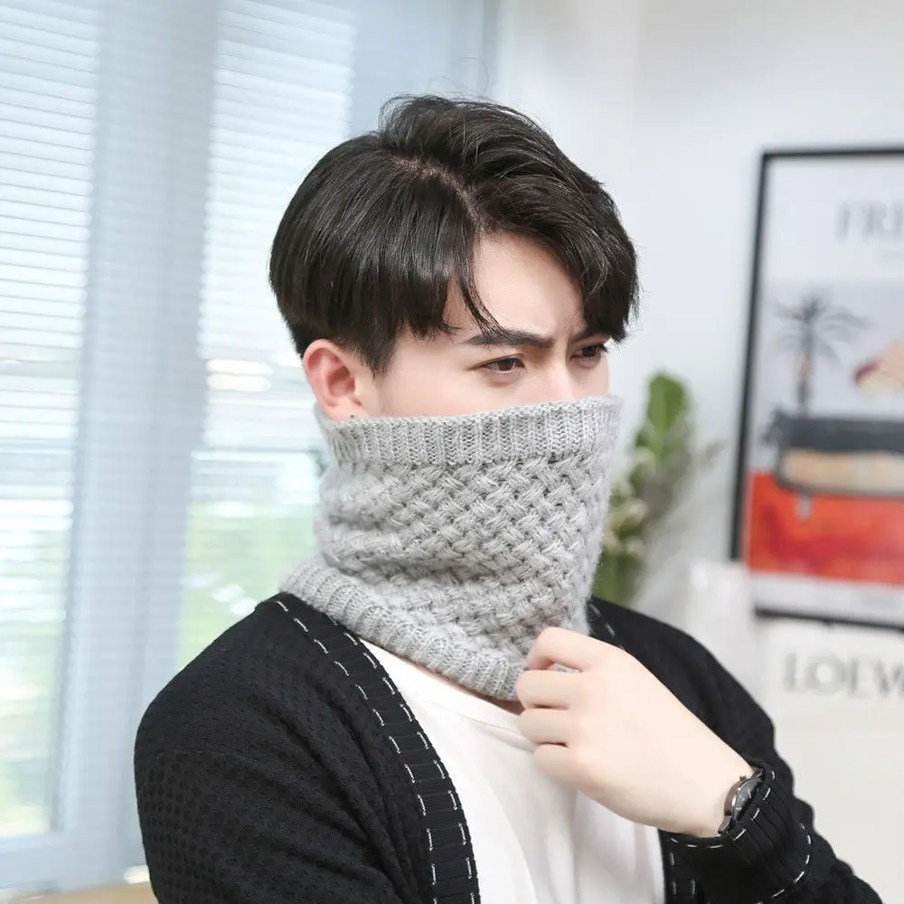 Women Men Knitted Neck Scarves Winter Warm Thick Fleece Inside Wool Collar Ring Scarf Elastic Knit Scarf Snood Neckerchief