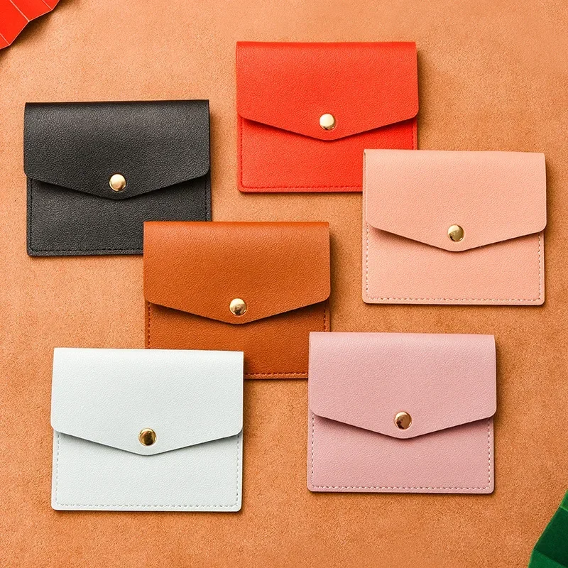 PU Leather Card Holder Business ID Credit Card Bags Wallet for Women Short Solid Purse with Ultra Thin Credit Card Bags Wallets