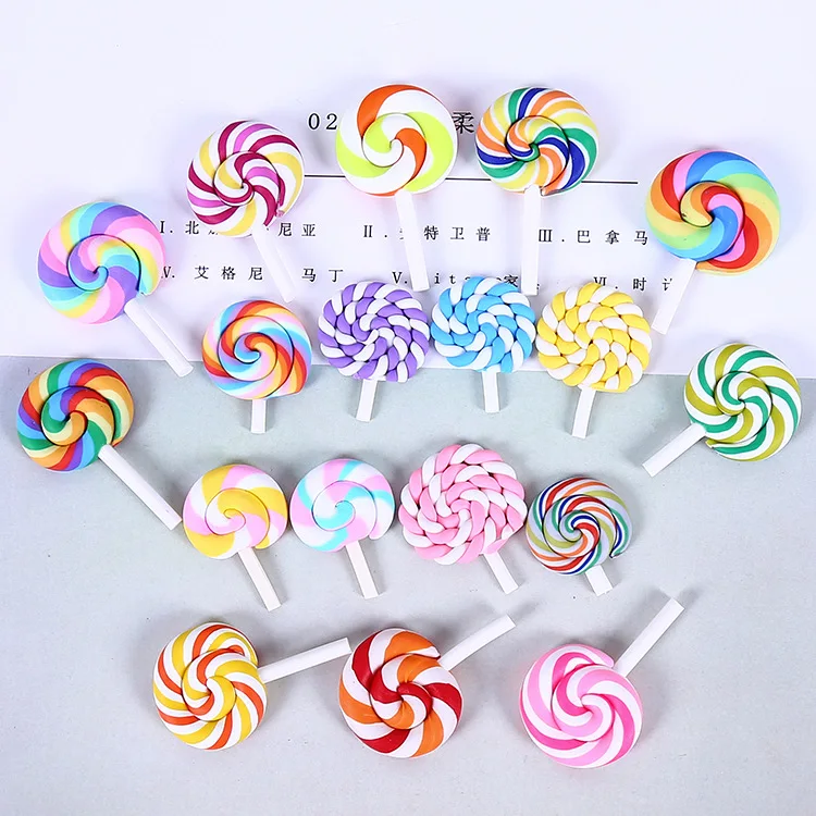 

10pcs Rainbow Pottery Clay Lollipop Series Miniatures Scrapbooking Supplies Flatback Cabochon Material Embellishment DIY Jewelry