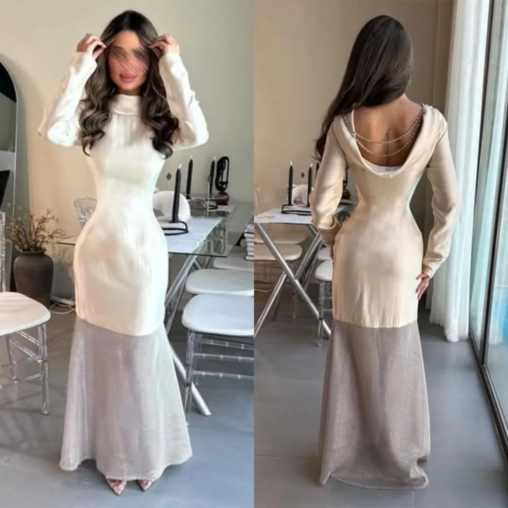 

High Quality Customized Floor Length Backless Full Sleeves Vestidos De Fiesta Elegantes Платье Корейский Стиль فساتين السهرة