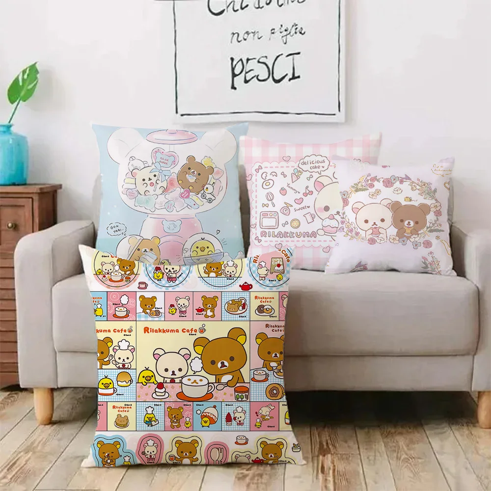 Hot Cartoon Lovely Bears R-Rilakkumas Pillow Covers Cartoon Sofa Decorative Home Double-sided Printing Short Plush Cushion Cover