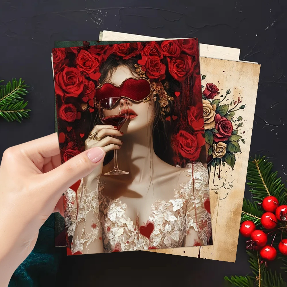 32개 발렌타인 데이 엽서, 장미 테마, 실내 침실 장식, 벽 스티커, 메시지 카드, 인사말 카드, 기념 카드