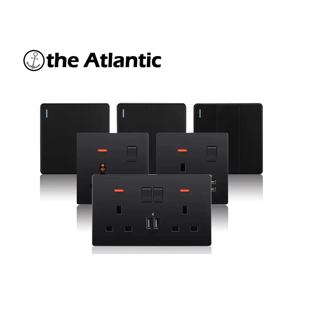 

Выключатель света 13А Универсальная розетка с USB-качальным переключателем и люминесцентной лампой Черный пластик 86 146, электрическая розетка типа