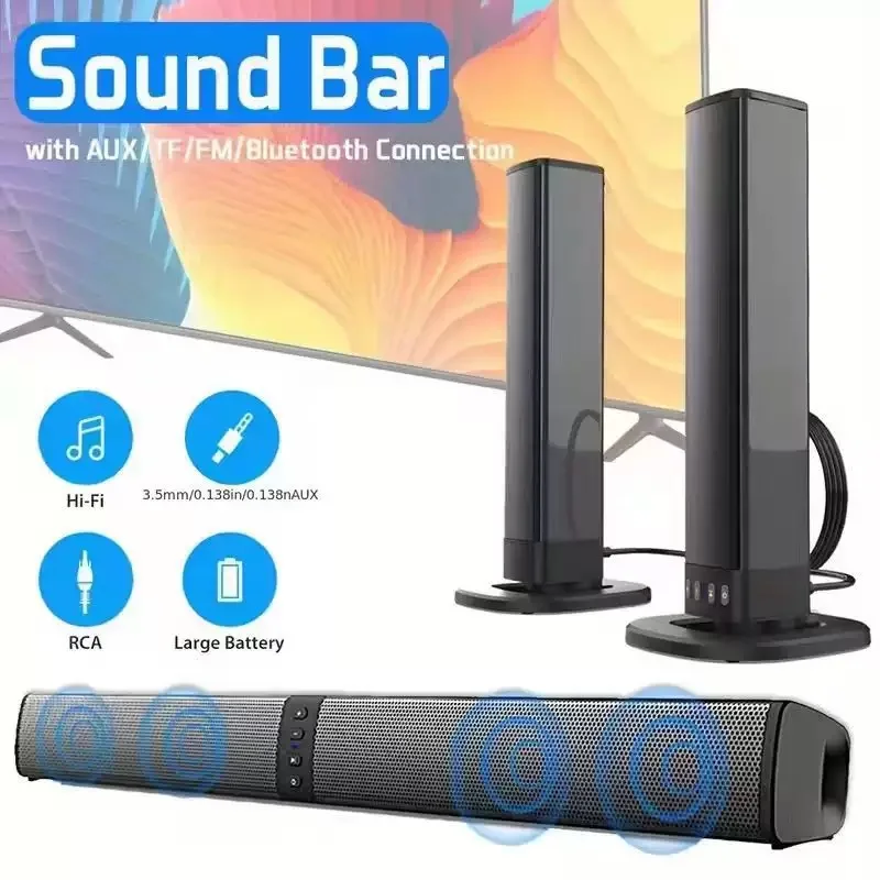 Wireless Bluetooth TV Sound Bar 2 Speaker System Home Theater Subwoofer Soundbar Portable Loud Rechargeable 2 IN1 Speaker