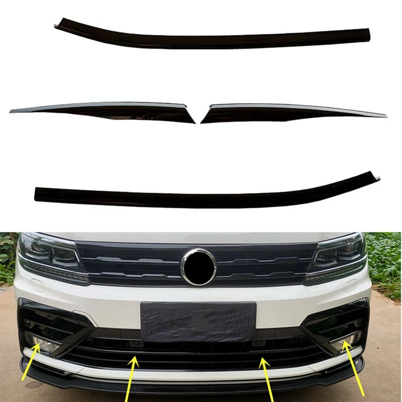 

4PCS Front Grille Grill Moulding Strips Fog Light Cover Trim Styling Mouldings ABS Glossy Black For VW Tiguan R-Line 2017-2022