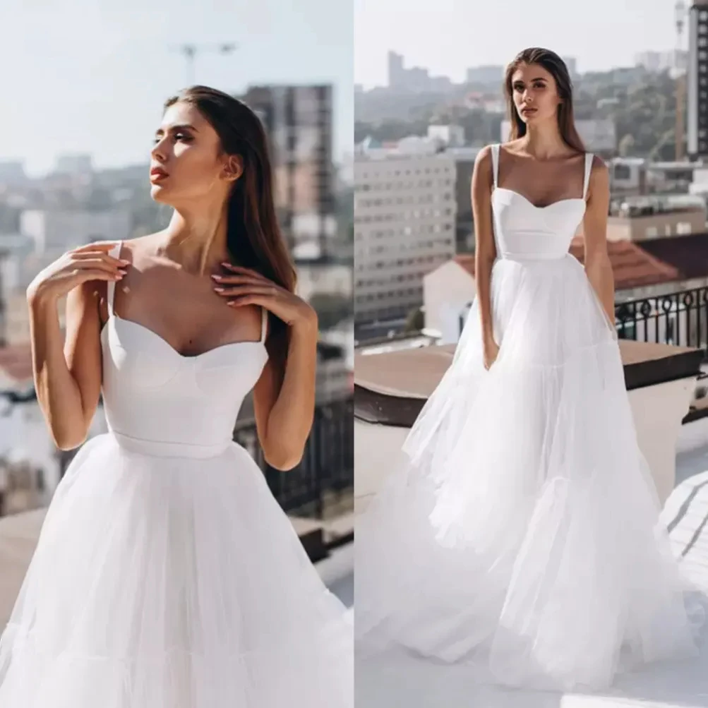 Fashion new simple A-line wedding dress Sexy sweetheart backless tulle dress Romantic beach photography bridal dress 2024