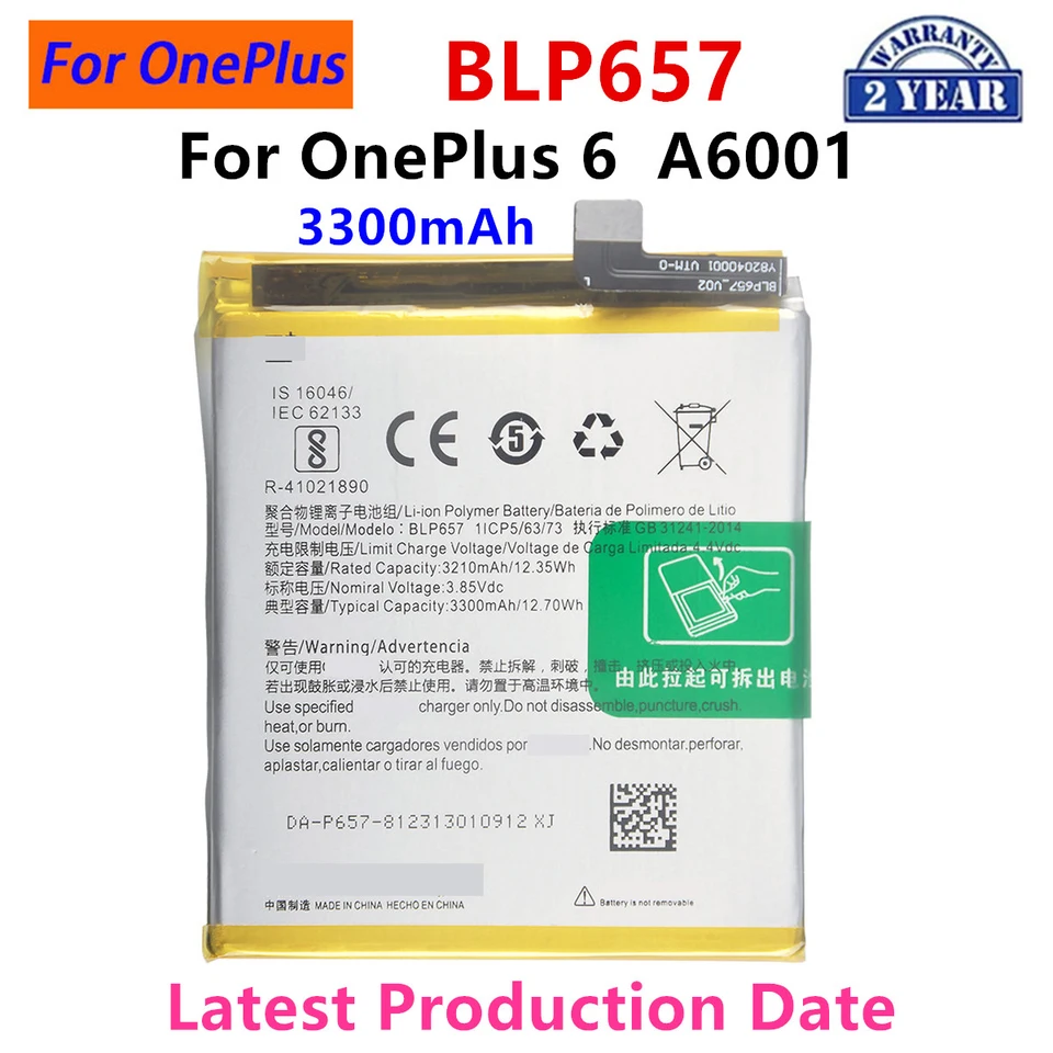 Batería de repuesto nueva BLP657 BLPB23 para OnePlus 6 A6001 genuina OnePlus ACE 5 PKG110 2