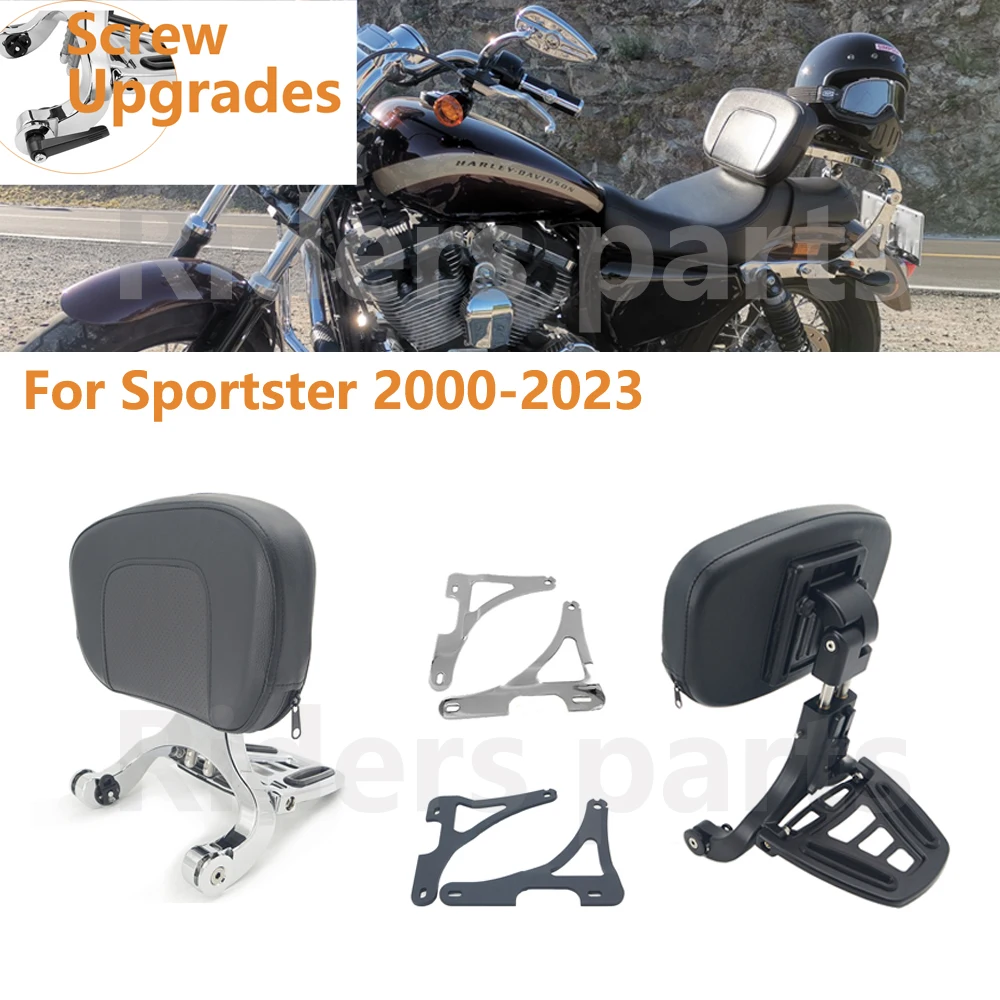 Multi-Purpose Driver Passenger Backrest Black Chrome For Harley Sportster XL 883 72 2000-2023