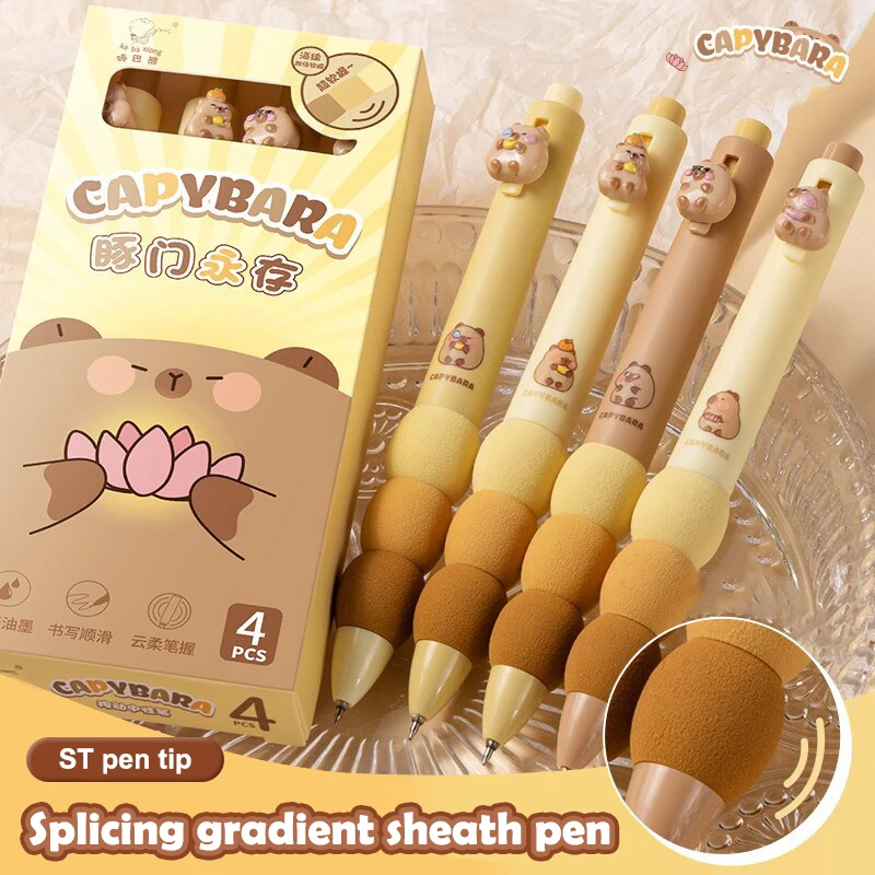 4PCS Cartoon Cute Capybara Panda Gel Pens Quick-Drying Writing Tool Pens With Splicing Sponge Student Stationery School Supplies