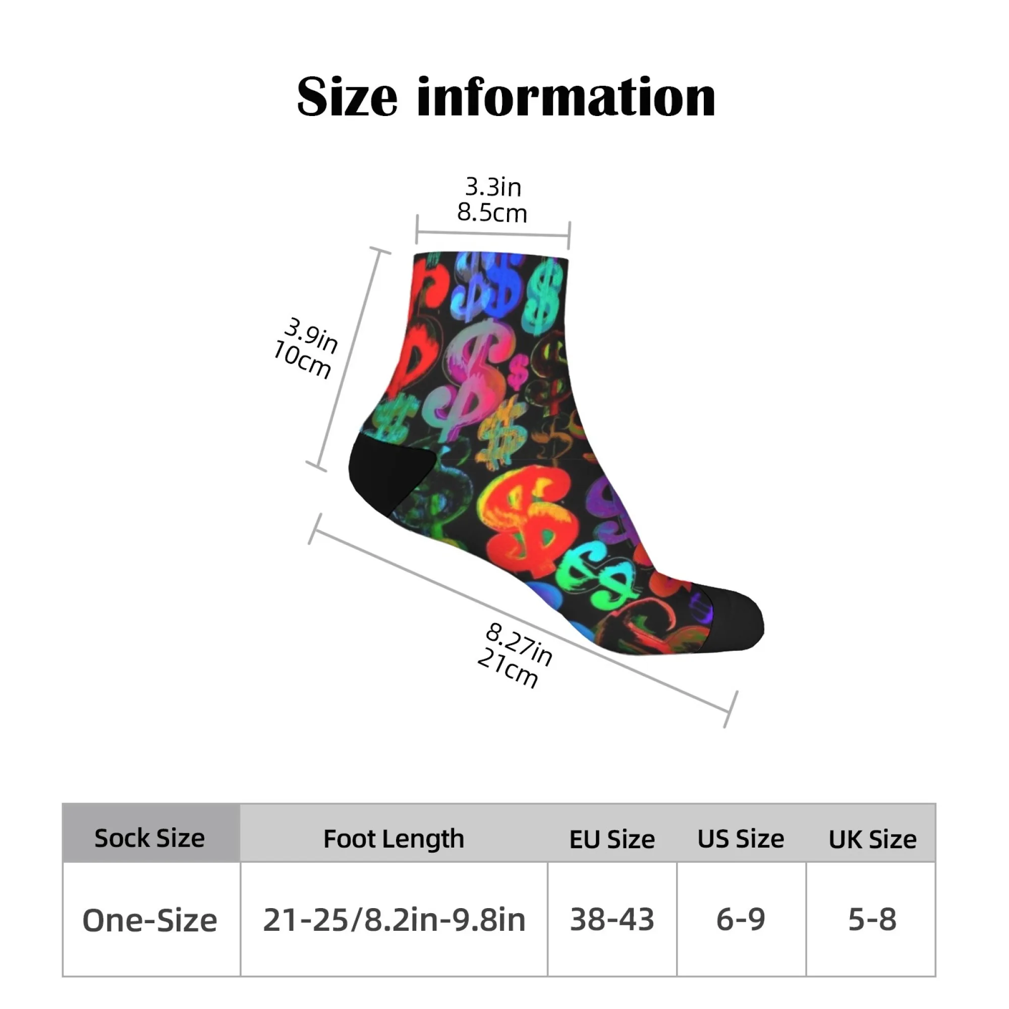 ถุงเท้าข้อเท้าสําคัญฤดูร้อน 1 คู่, ลายดอลลาร์คลาสสิกพิมพ์โพลีเอสเตอร์, ถุงน่องสําหรับกีฬาลําลองและกลางแจ้ง, ผู้ชายและผู้หญิง