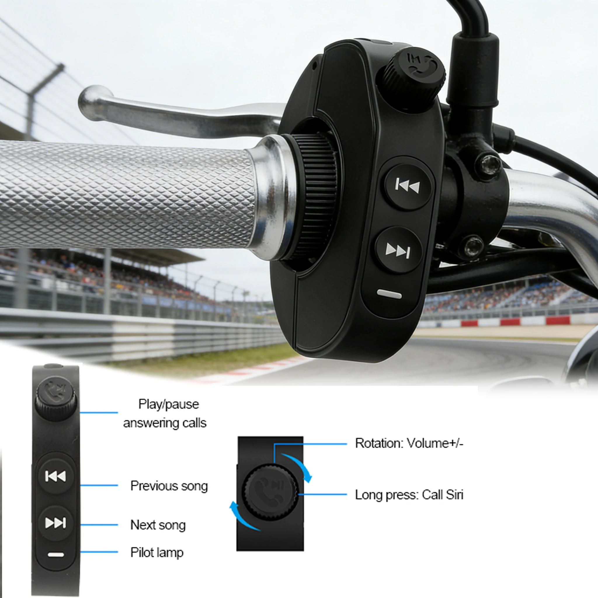 KEBIDUMEI Motorcycle Handlebar Media Controller Steering Wheels Switch Wireless Bluetooth Remote Controller Media Button