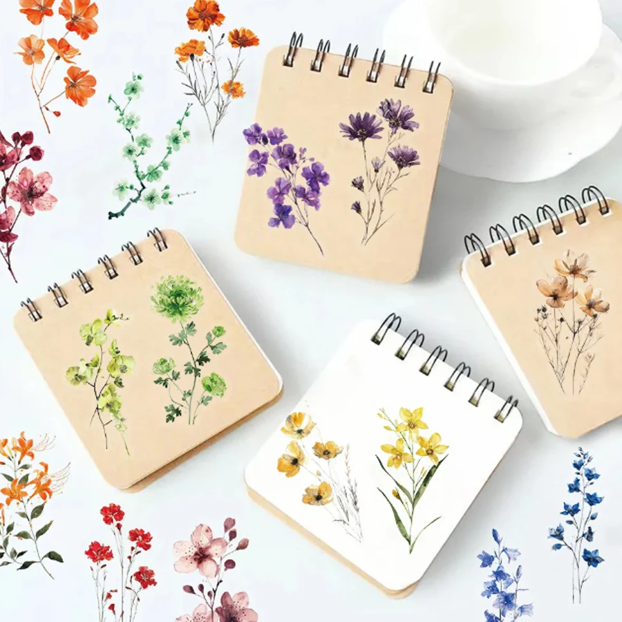 

Набор из 50 водонепроницаемых прозрачных ПЭТ-наклеек с цветочными узорами для брошюр, декоративных элементов, гитар, ноутбуков