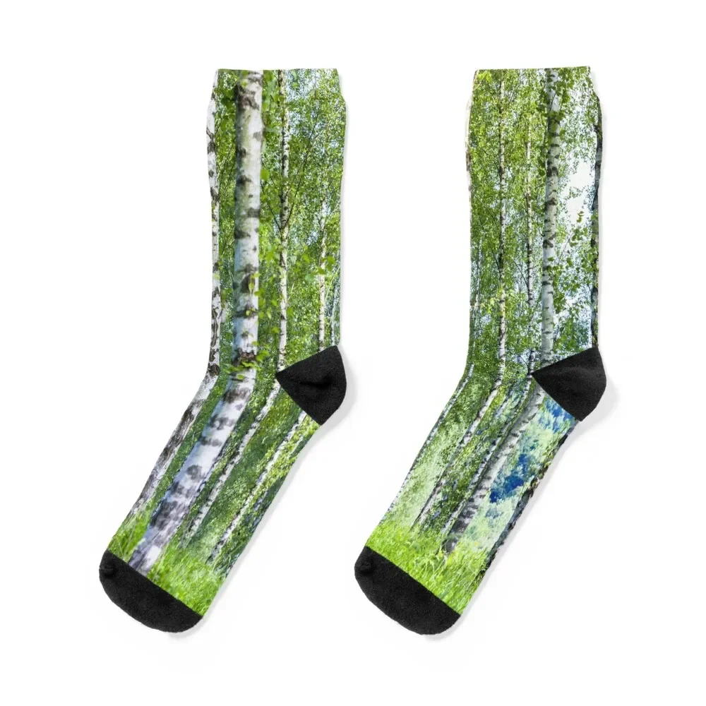 Shimmering Silver Birch Trees Socks Run sport christmass gift Women Socks Men's