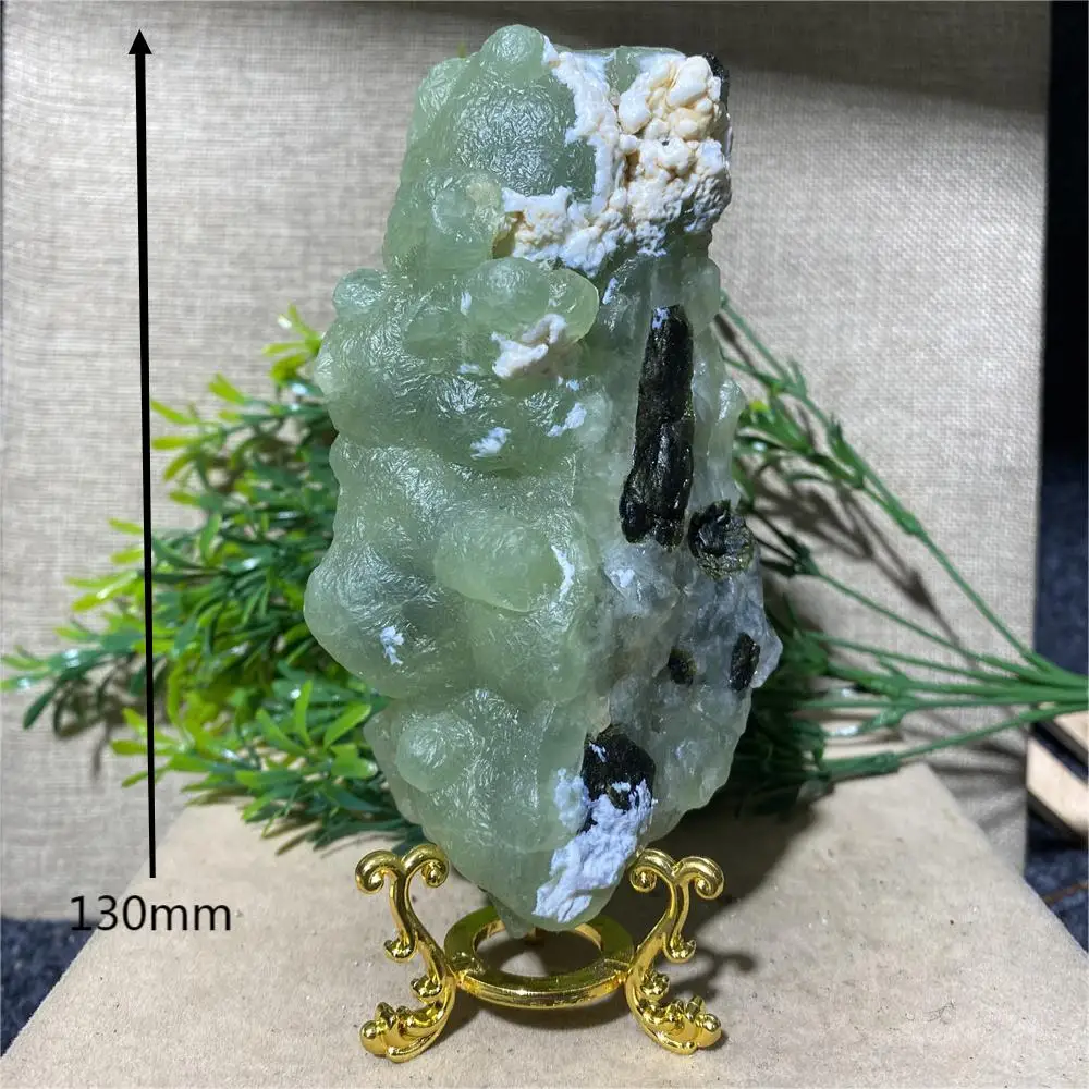 Crystal Natural Prehnite Chiltonite Agate Stone Quartz Healing  Tourmaline Minerals Spiritual  Ornaments Decoration+Stand