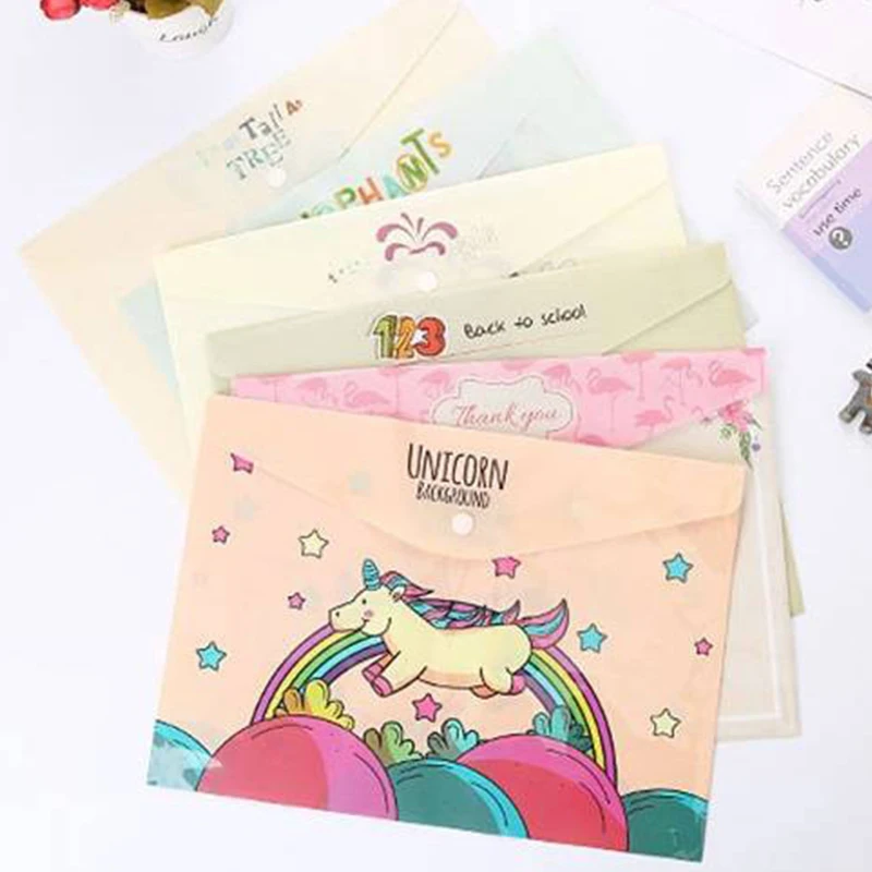 Durable Folder Cute Snap Unicorn A4 File Bag animal Document Organizer Storage bag Office School Supplies Stationery kids gift