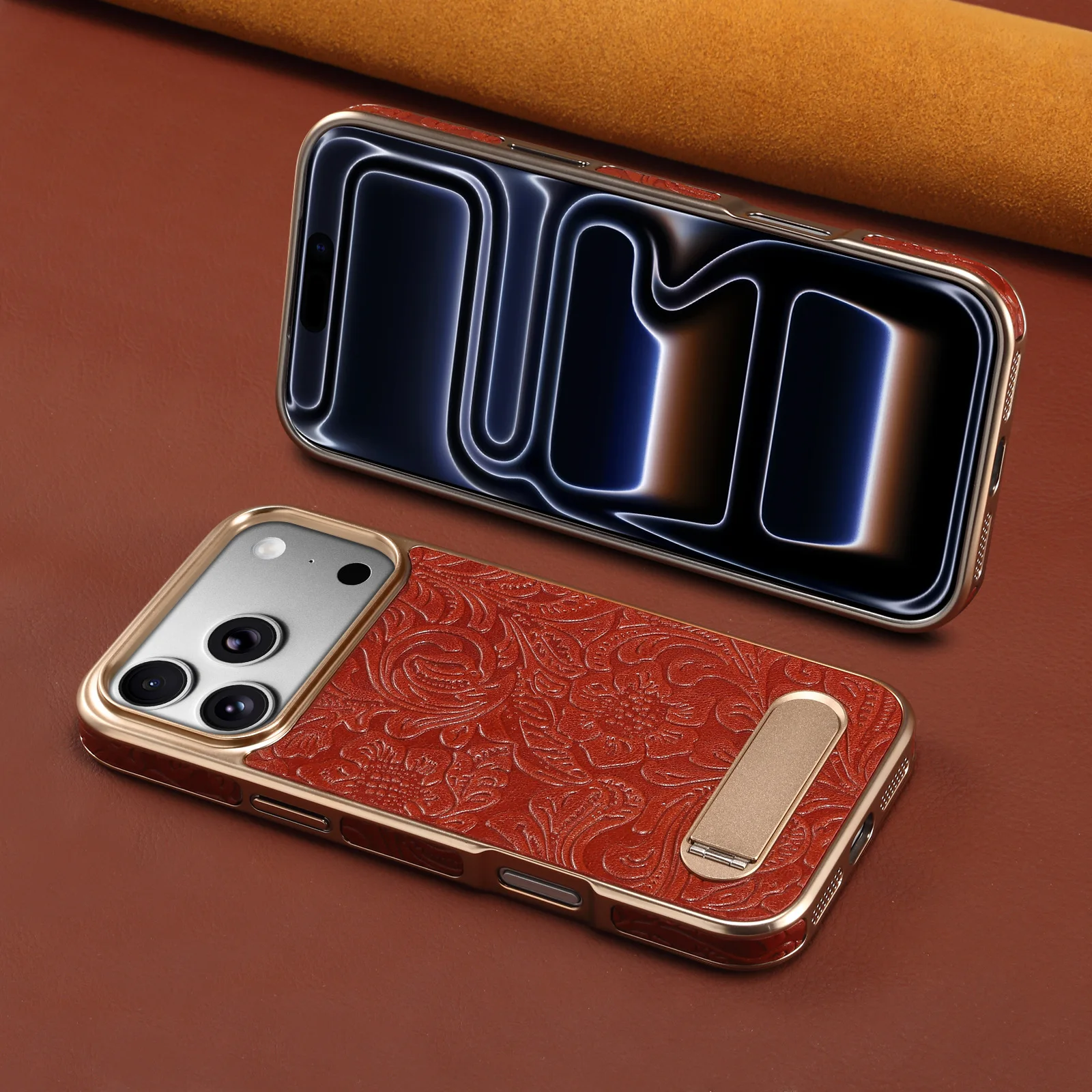 

Luxury Cowhide for iPhone 17 Pro Case Genuine Leather Embossed Magnetic with Stand Phone Case for iPhone17 Pro Max iPhone Air 16