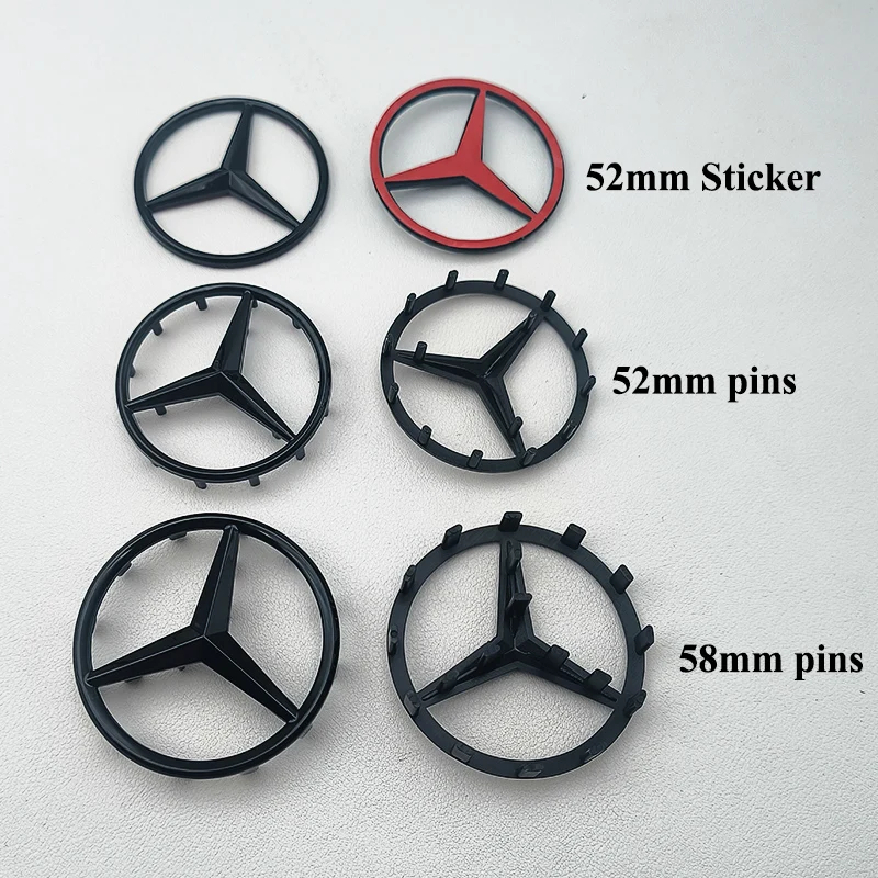 52mm 58mm ABS Chrome Black Star Logo Mercedes Steering Wheel Logo Sticker For Mercedes Benz C E S Class W204 Emblem Accessories