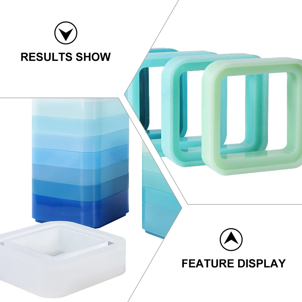 

1 set Silicone DIY Mold Epoxy Stacked Frame Square Bottom Tray Flexible Easy Demould Storage Container Mold for Cement Ice Cubes