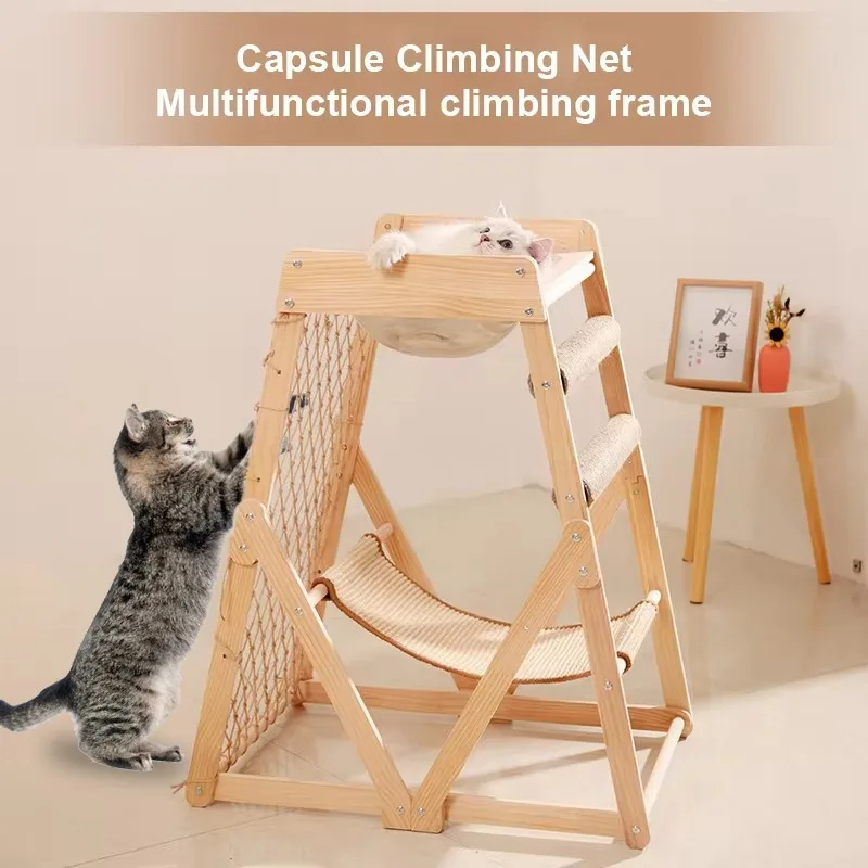 

Cat Climbing Frame Space Capsule Scratching Board Hammock Solid Wood Sisal Not Falling Chips Rugged Climbing Net Pet Supplies