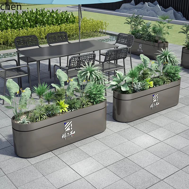 

QZT Outdoor Stainless Steel Iron Art Flower Box Combination Rectangular Flower Trough Tree Box Fence Flower Pot