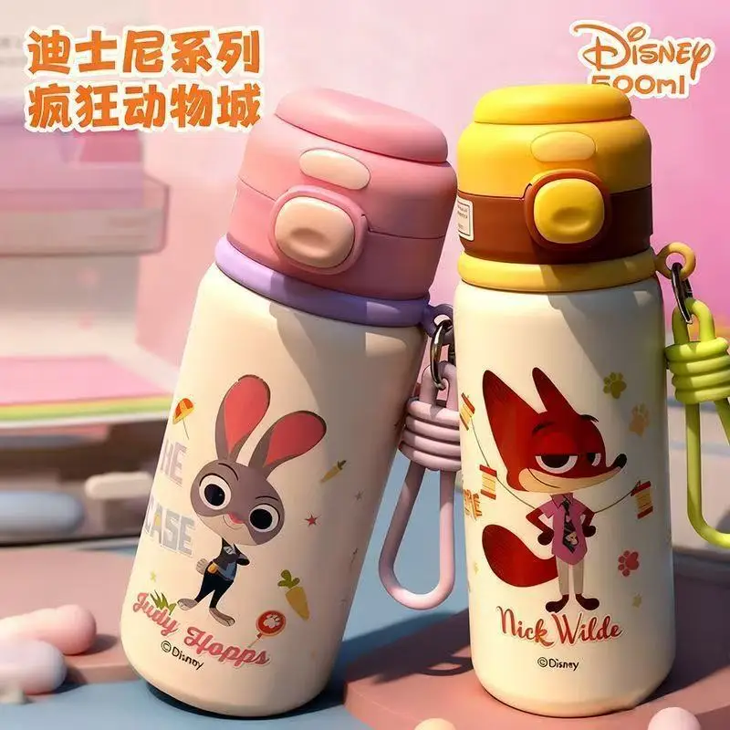 

Изолированная чашка Zootopia Judy Nick, милая портативная соломенная чашка для девочек, школьников, бутылка для воды с двойными стенками, дети