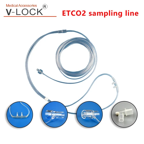 Línea de muestreo ETCO2 desechable V-lock No.1001 con conector macho hembra luer para monitor de paciente analizador de sensor lateral etco2