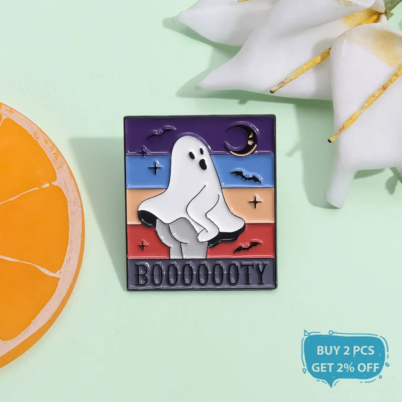 Ghoost Booty Enamel Pin Funny Cheeky Ghost Halloween Brooches Lapel Backpack Badge Jewelry Gift For Friends