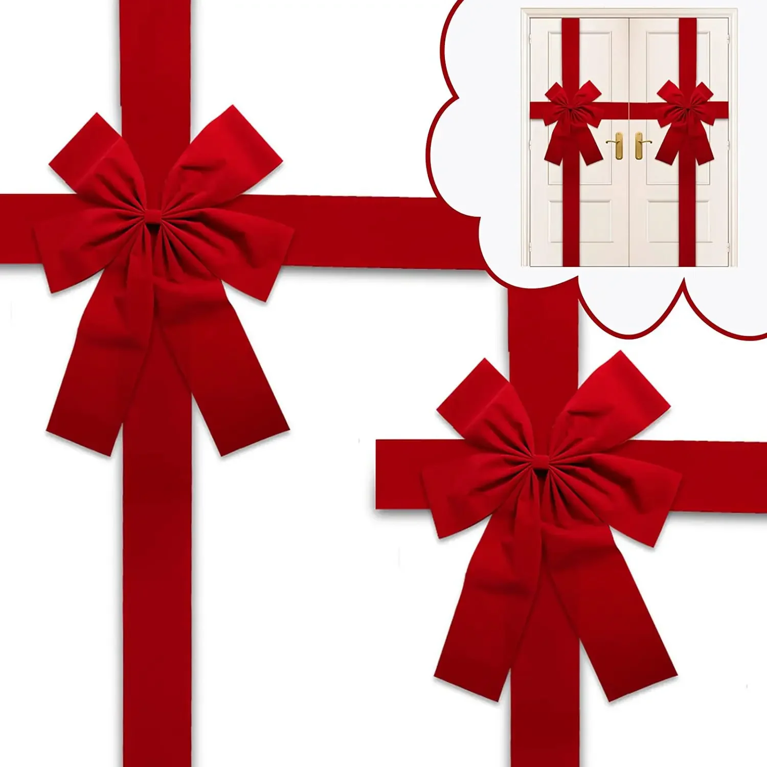 DIY Supplies Christmas Hanging Door Bow Ribbon Big Red Bows for Wedding Holiday Front Door Party Home Decorations