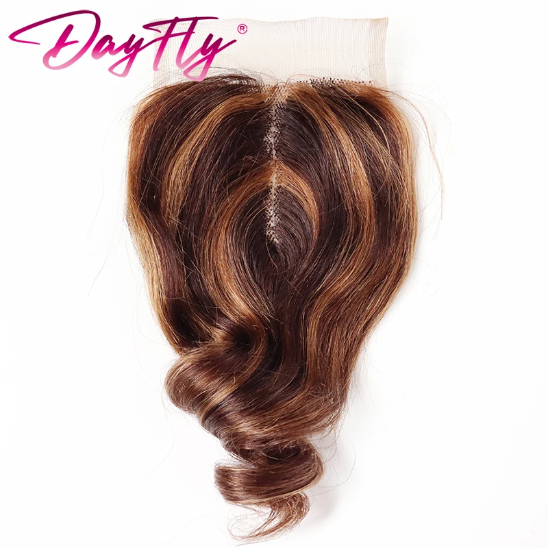 Short Human Hair Bundles With Closure Brazilian Weaving Loose Wave 4 Bundles With Closure Ombre Bundles P430 99J Bouncy Curly