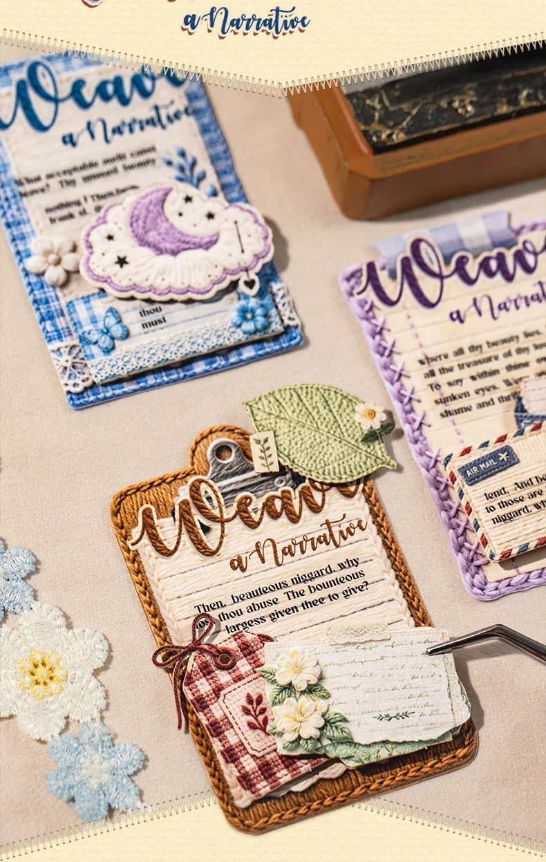 JIANWU Vintage Weave Label Relief Landscape Material Collage Scrapbooking Sticker Creative DIY Journal Stationery