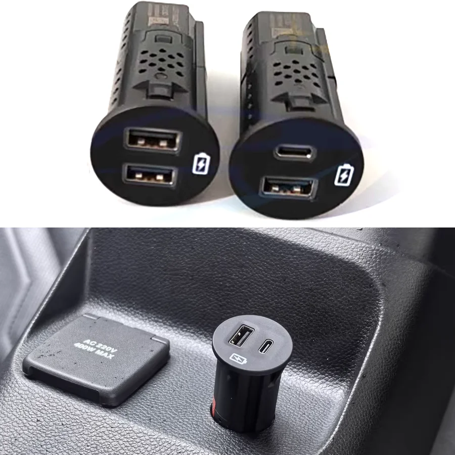 Wooeight 1Pc Round Carplay Interface Module Cigarette Lighter Charging Port Single Dual USB TypeC Charger Socket Box For Ford