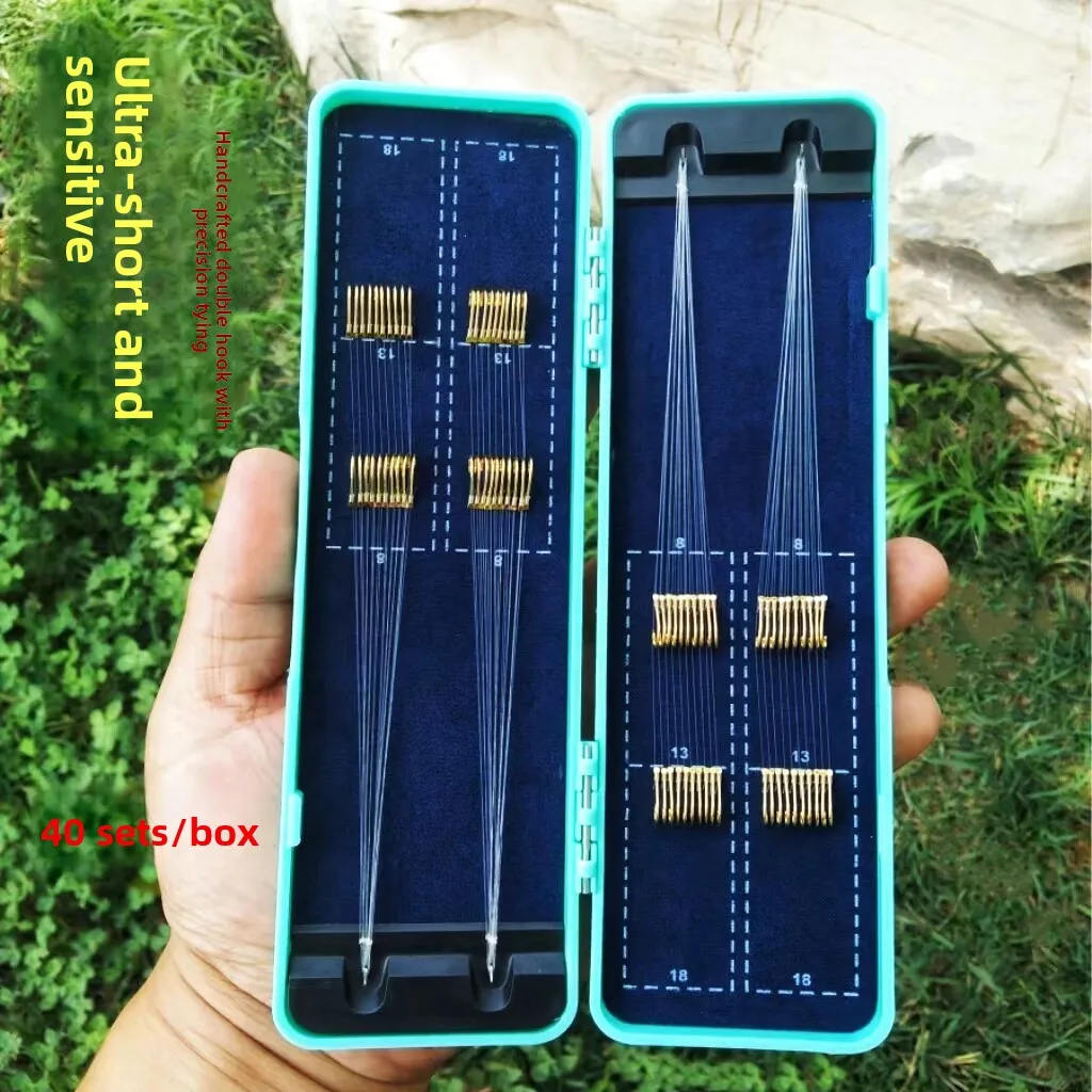 Handmade Fishing Hooks Set Double Hooks Golden Sleeve Hooks Finished Product Wild Fishing Gear Boxed Wild Fishing Equipment