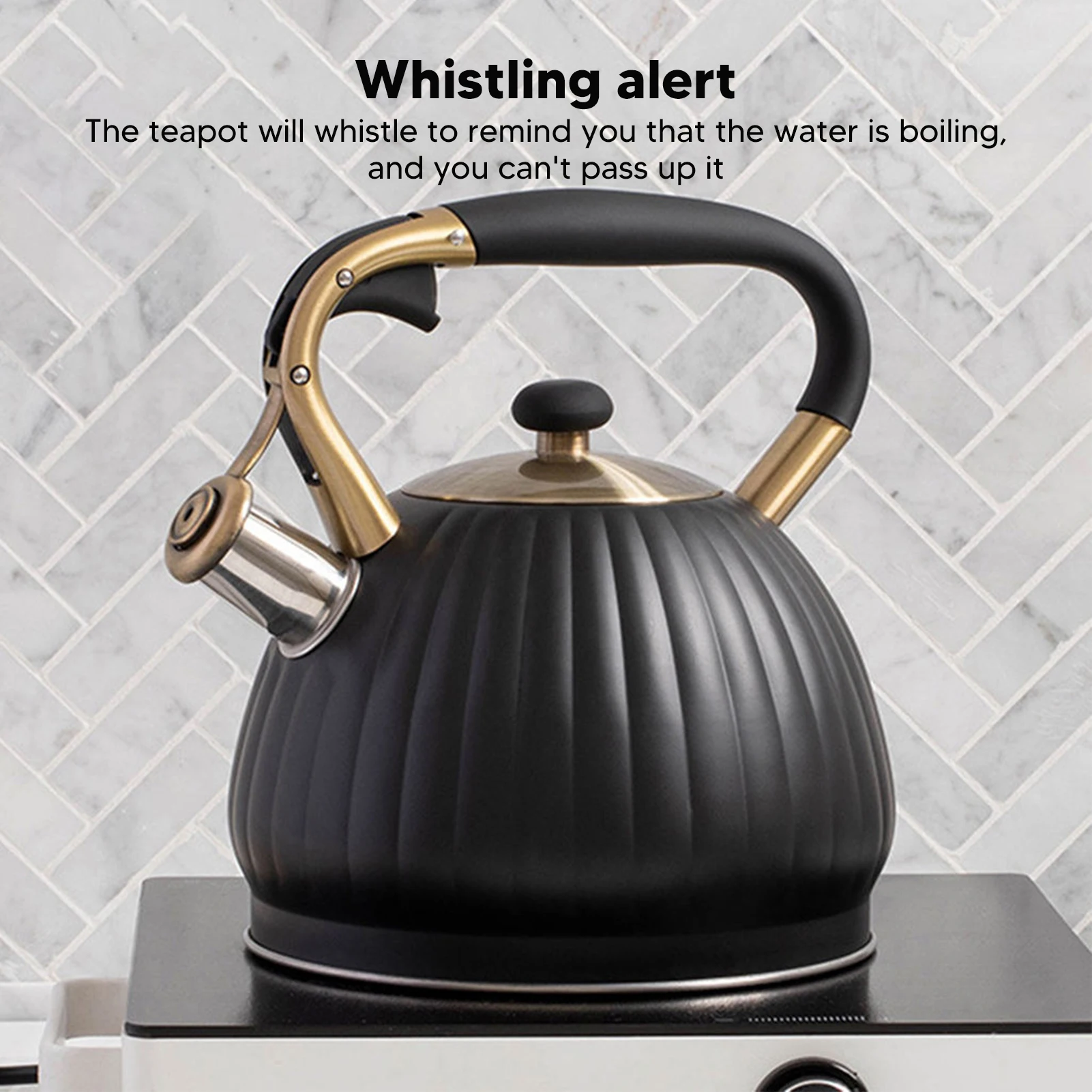 3,5 l pfeifender Teekessel, Edelstahl, Kürbisform, Teekanne, Teekanne für den Herd, schwarzer Edelstahl-Teekessel, Pfeife, Teekanne