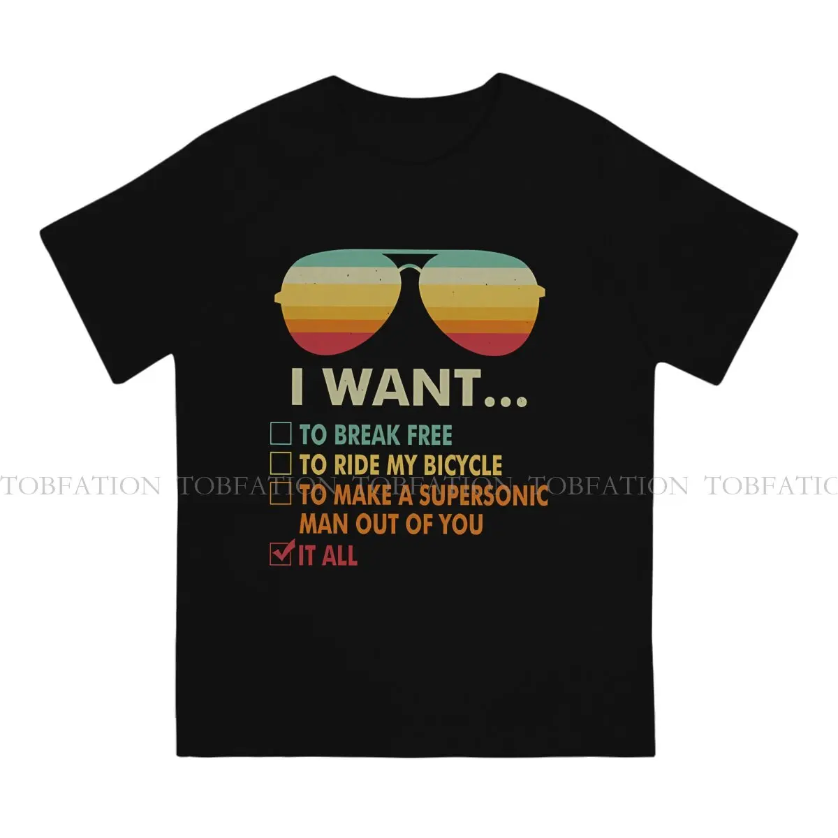 Music Lover I Want It All Round Collar TShirt Bike Bicycle Cycling Fabric Classic T Shirt Man's Clothes New Design