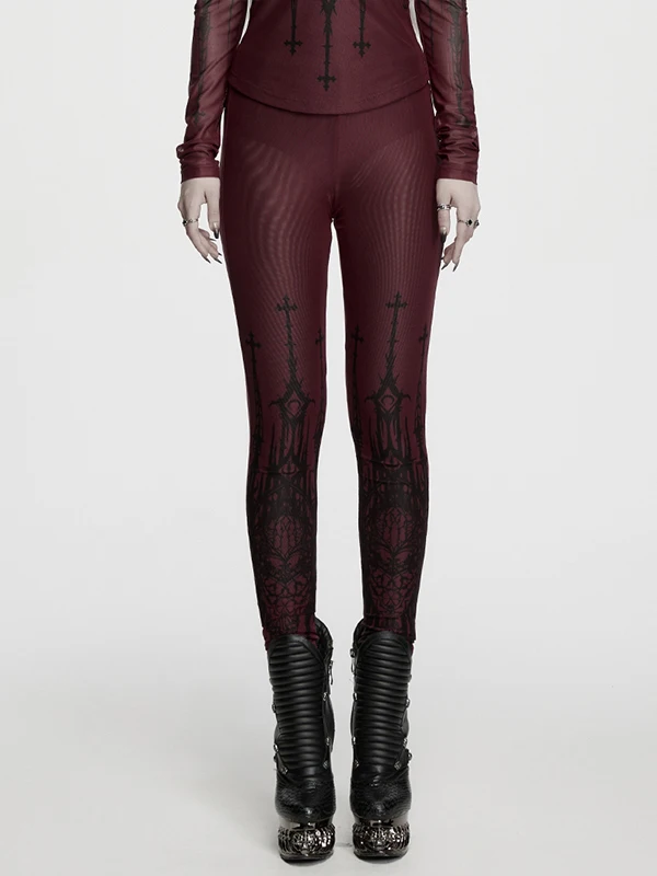Gothic Church Print Slim Fit Base Layer Pants Women's Elastic Mesh Hollow out Long Trousers Summer New Style Punk Rave — купить у AliExpress WW