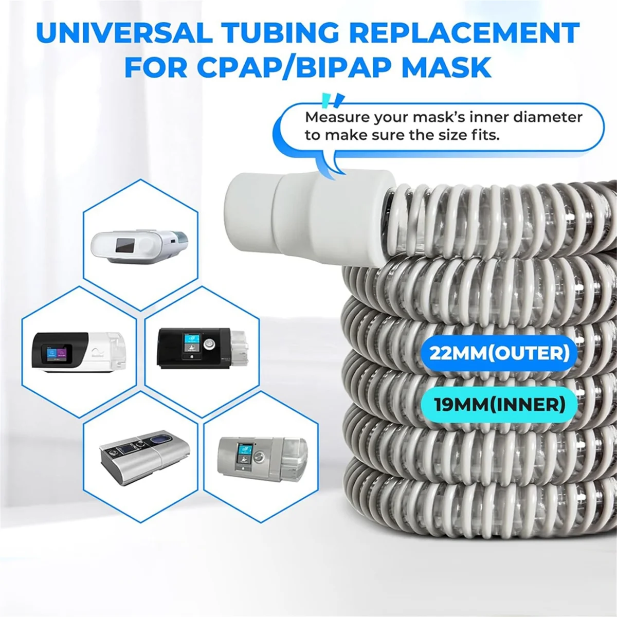 QA88X Lot de 2 tubes universels de remplacement pour fournitures CPAP, tuyaux de 6 pieds pour Philips Respironics, Resmed Airsense