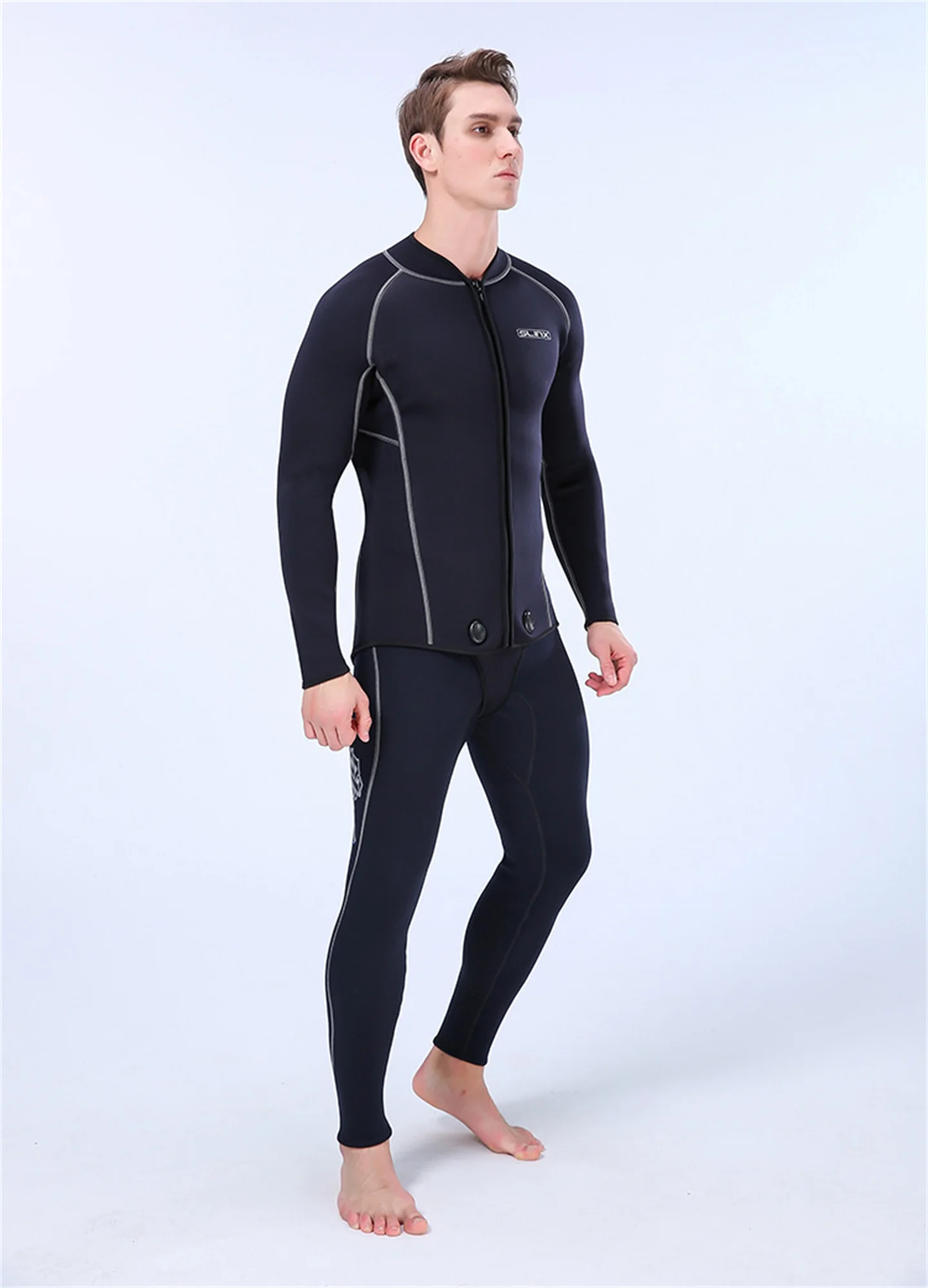 Tauchjacke, 3 mm Neopren, für Herren, verbundener Schritt, Tauchoberteil, Speerfischen, Schnorcheln, Surfen, separater Neoprenanzug, Winter-Badebekleidung – Detail 12