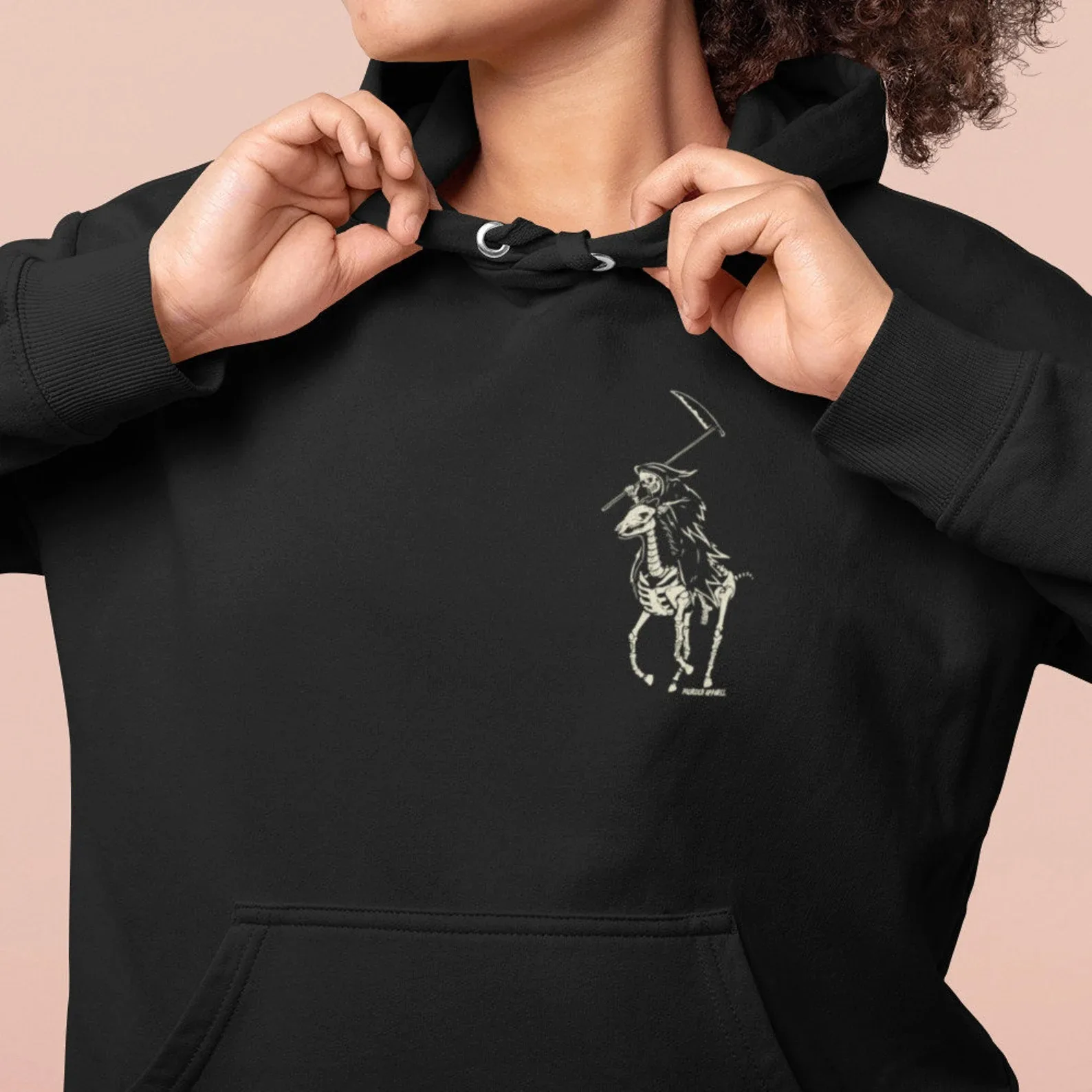 

Autumn and Winter Style Reaper Goat Graphic Cotton Hoodie Featuring A Unique Reaper - Goat Graphic Edgy and Mysterious Touch