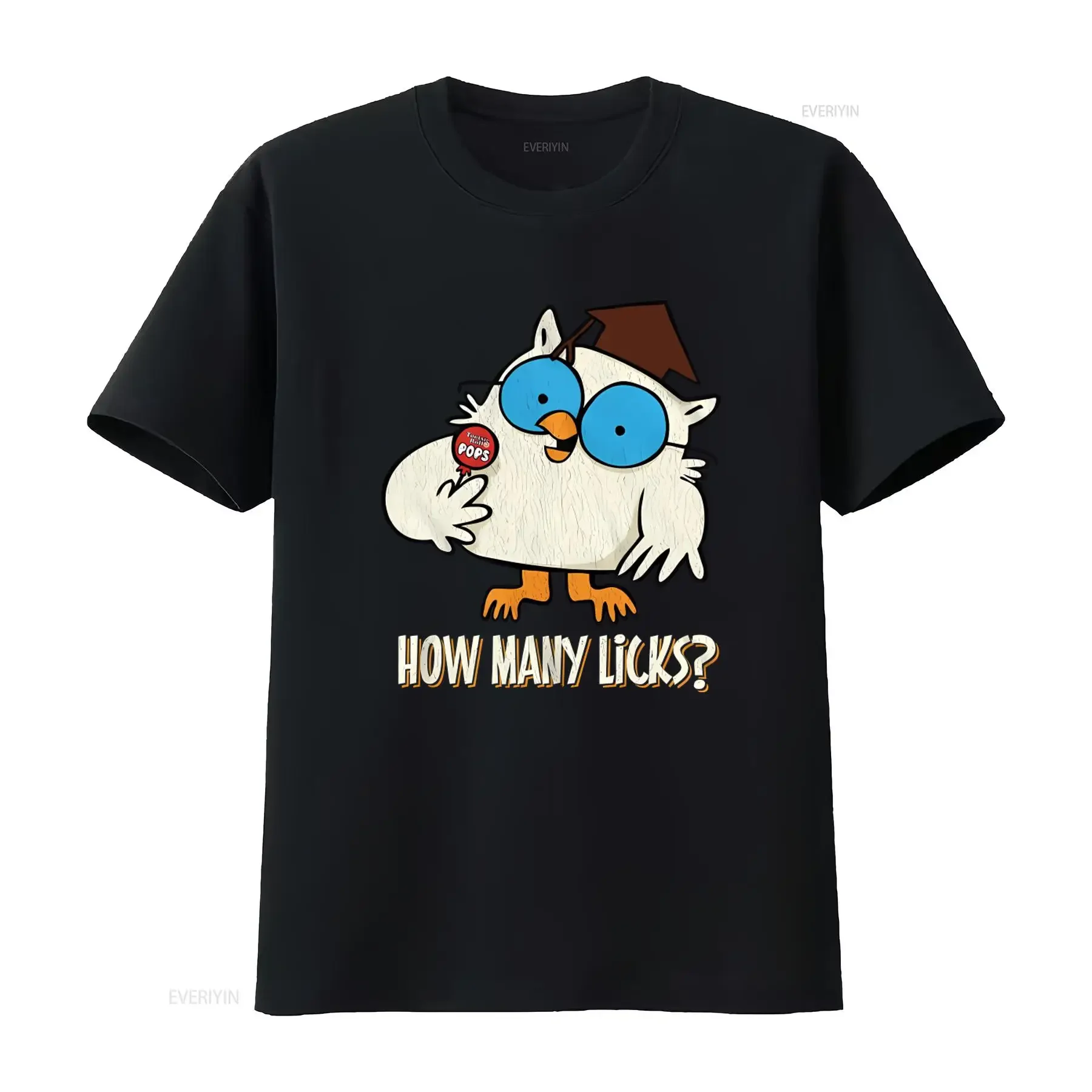 Tootsie Roll Owl Manylicks Black Heather Adult T Shirt Fun Cartoon Design with 'HOW MANY LICKS ' Text vintage Washed Breathable