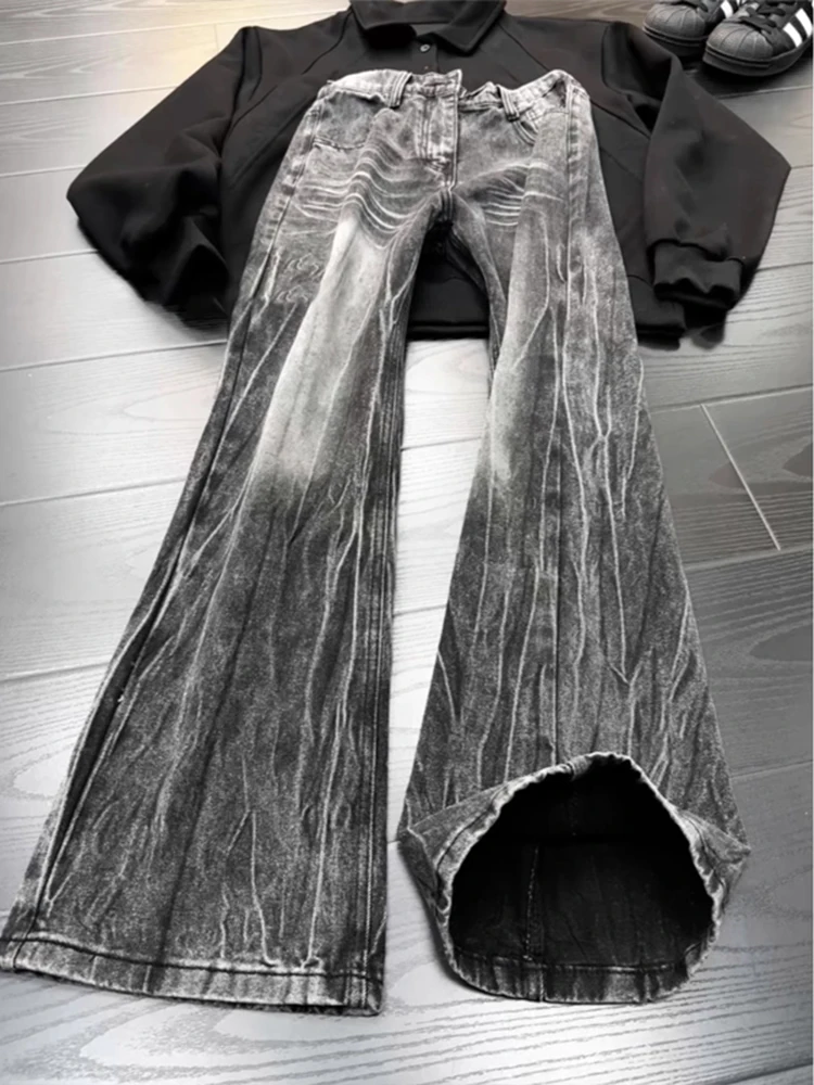 

Мужские джинсовые джинсы Waed Bla с узором молнии, осень-зима, прямые брюки-клеш Fce, модная уличная атмосфера