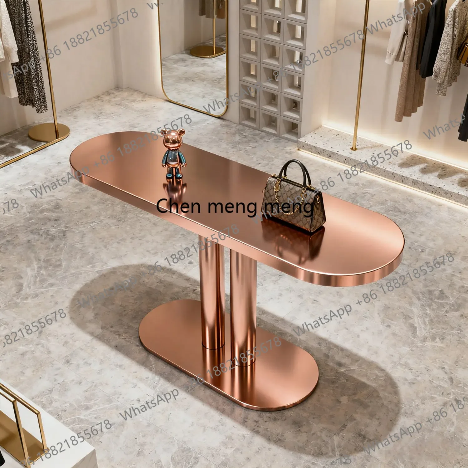 

Z136 Clothing store stainless steel display table light luxury island table item display table