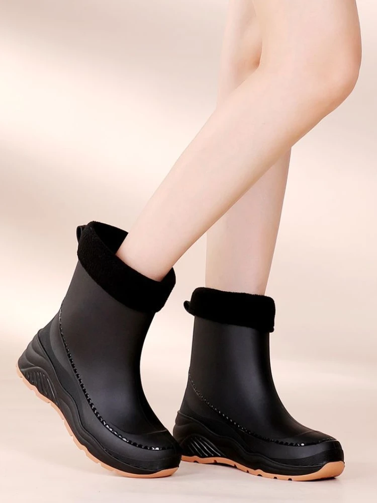 المرأة موضة جديدة المضادة للانزلاق منتصف العجل المطبخ اصطف أحذية ماء دافئ قصيرة العجل المطاط احذية المطر للاستخدام في الهواء الطلق مقاوم للماء #1