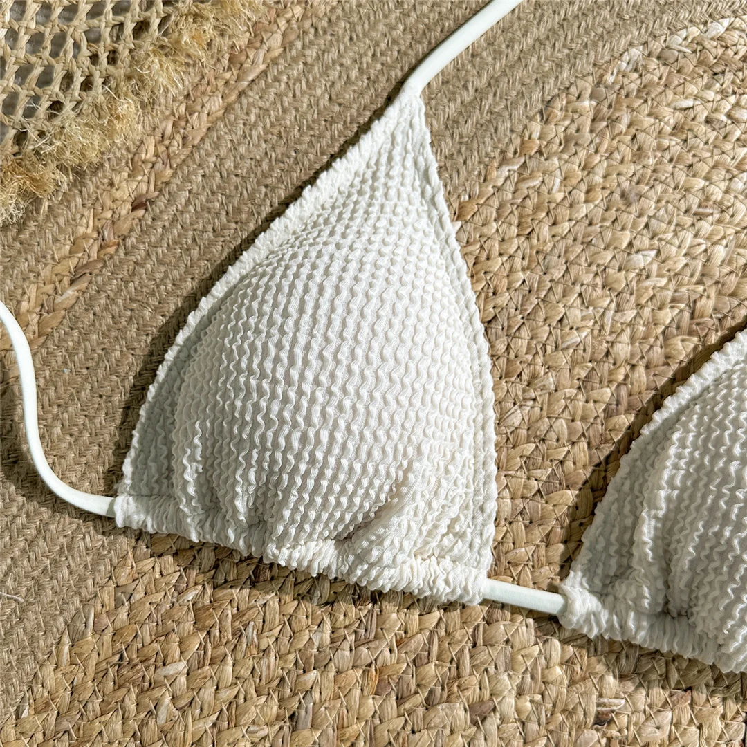 Mit Rock, geraffter, knitteriger Neckholder-Bikini, Damen-Badebekleidung, dreiteiliges Bikini-Set, Badeanzug, Badebekleidung, Schwimmbekleidung V7027 – Detail 12