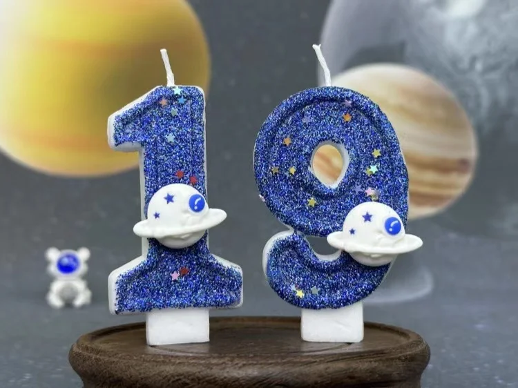 DIY Planet-Thema Raumschiff 0-9 DIY digitale Kerze Dunkelblaue Geburtstagskerze Weltraum-Thema Party-Kuchendekoration – Detail 3