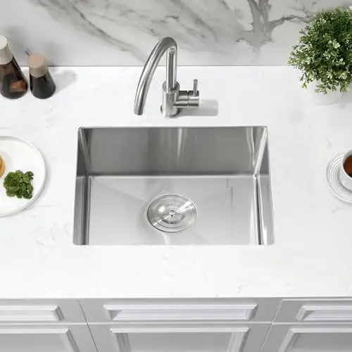 

22x16 Inch Undermount Single Bowl Stainless Steel Kitchen Sink, 18 Gauge, 8 Inch Deep With Basket Strainer