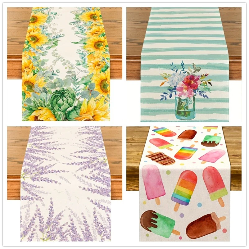 Cactus Sunflower Lavender Watermelon Table Runner Seasonal Spring Kitchen Dining Table Decor Indoor Holiday Easter Home Decor