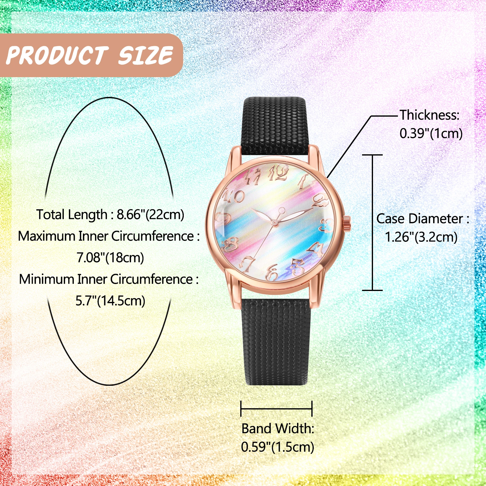 LANCARDO-reloj bohemio colorido para mujer, correa de cuero con esfera de arcoíris, reloj de cuarzo de Color sirena, reloj exquisito de moda