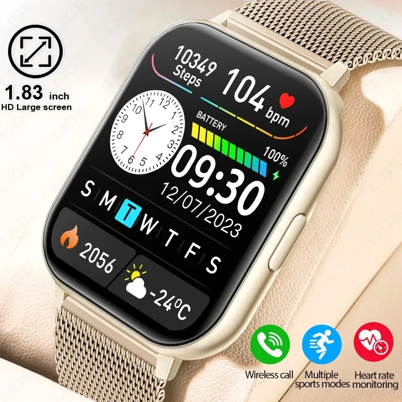 

Смарт-часы 1,83 дюйма HD Bluetooth Smartwatch Беспроводные звонки Мужчины Женщины Смарт-часы Фитнес-браслет Пользовательские часы Лицо 2025 Новинка